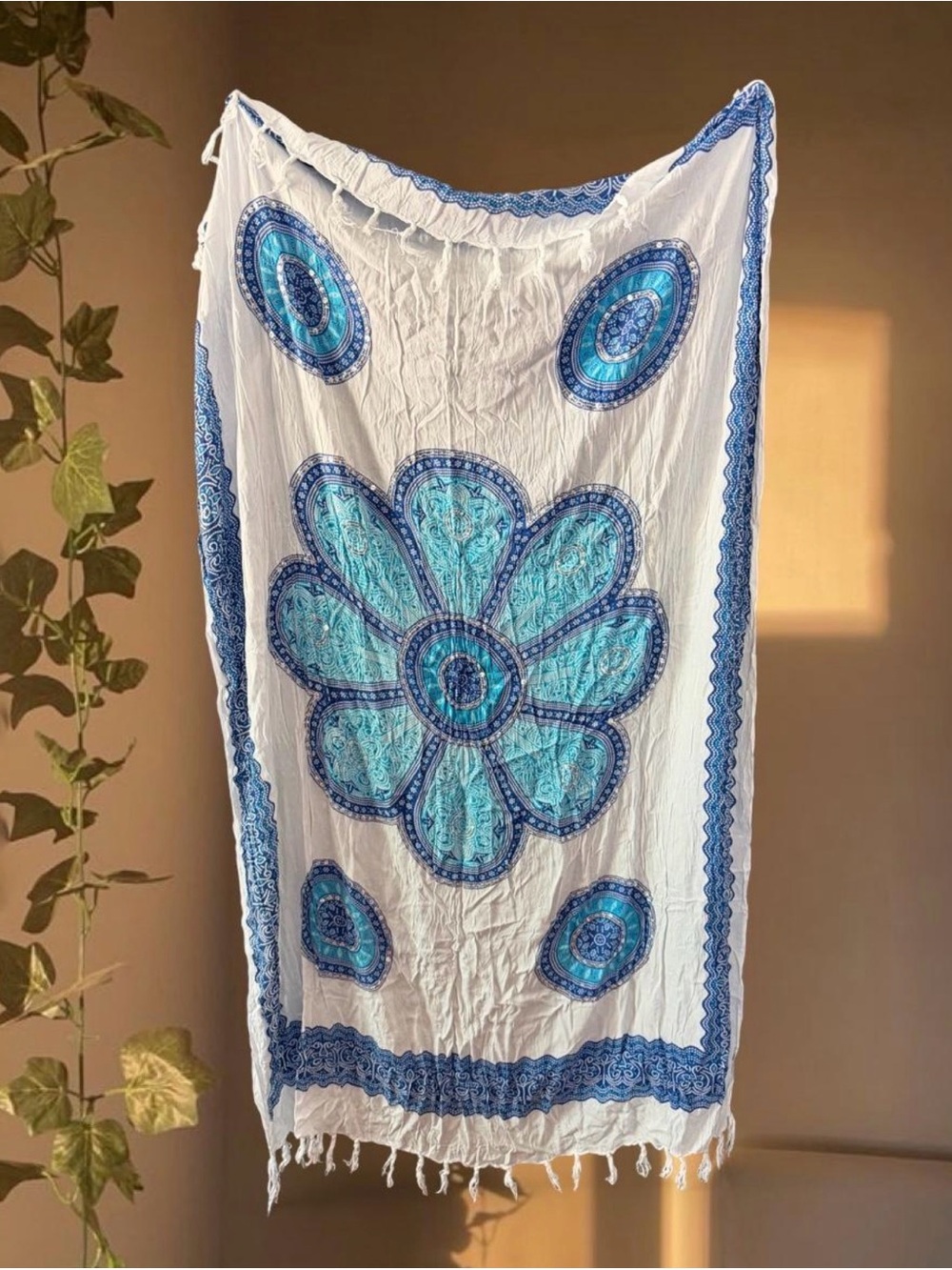 Blue & White Floral Tapestry Throw